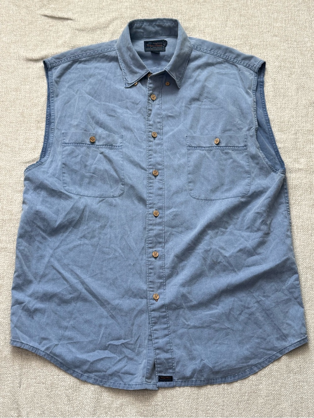 Vintage Tommy Bahama Indigo Palms XL Denim Sleeveless Shirt Y2K Coastal